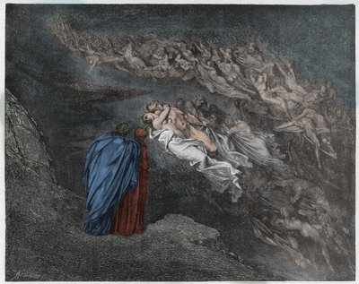 Inferno, Gesang 5: Die Seele von Francesca Da Rimini spricht zu Dante (Illustration aus Die Göttliche Komödie von Dante Alighieri, 1885) von Gustave after Dore